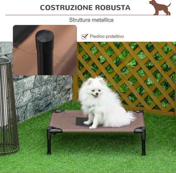 PawHut Lettino per Cani Rialzato con Seduta Traspirante, in Acciaio e Tessuto, 61x46x18 cm, Nero e Caffè|Aosom