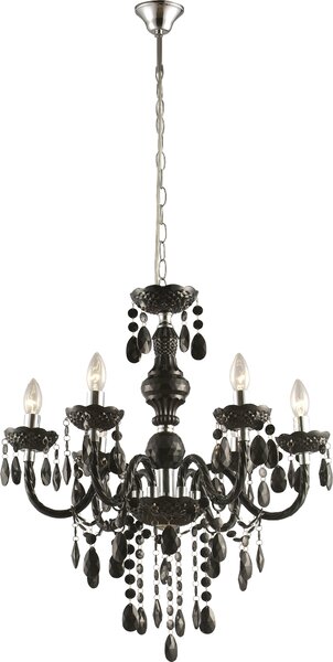 Lampadario, nero, con cristalli, a 6 luci
