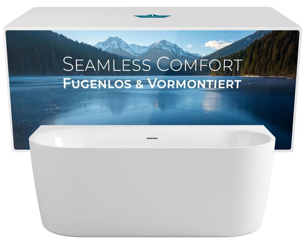 Set completo Calmwaters per vasca da bagno a parete 160x75 cm Seamless Comfort, design senza giunture, preassemblato con getto e scarico a scomparsa, acrilico, EU, 02SL6221