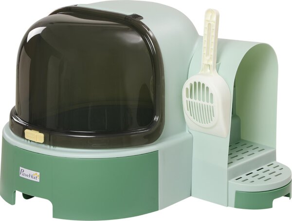 Toilette per gatti PAWHUT D31-080V00GN, 2 vaschette estraibili, 1 misurino, vaschetta per lettiera, verde e nera - A