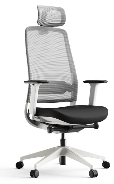 Sedia da ufficio ergonomica Yaasa Chair Expert, con poggiatesta, bianca – Capacità di carico: 130 kg – Braccioli regolabili in 4 direzioni – Supporto lombare imbottito regolabile