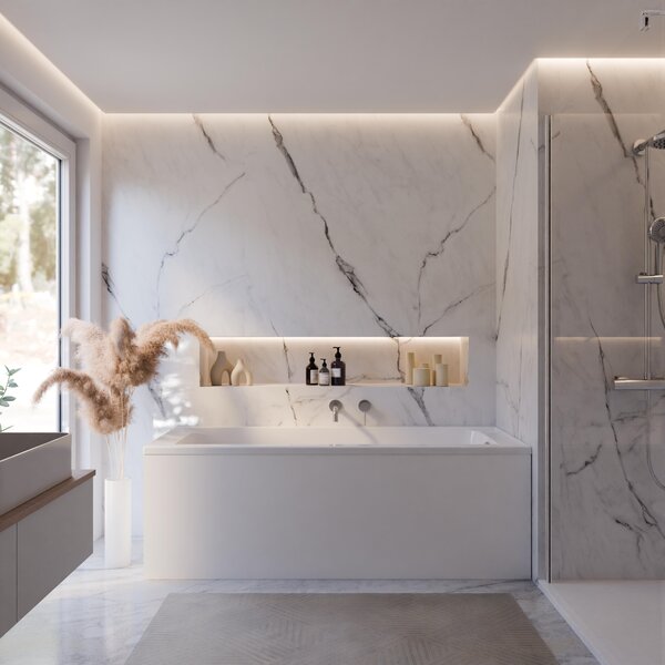 Vasca da bagno a forma di corpo Schulte modello Como, acrilico sanitario bianco, 170x75 cm, altezza 58 cm, incl. set di supporti per vasca in schiuma rigida + scarico e troppopieno
