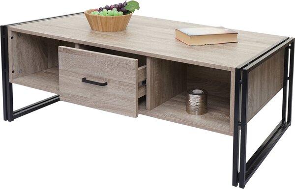 Tavolino da salotto MCW-A27b, tavolino da salotto, struttura 3D, 45x110x60 cm, MVG, metallo ~ effetto rovere
