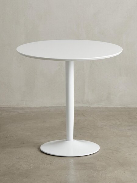 Moderno tavolo da pranzo lucido per 2 persone, gambe a forma di tromba, bianco, 75x75x74 cm | Kadima Design