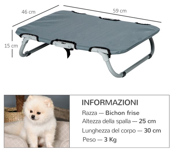 PawHut Lettino per Cani Pieghevole in Acciaio e Oxford, Cuccia Brandina per Cani da Interni ed Esterni, 59x46x15cm, Grigio|Aosom