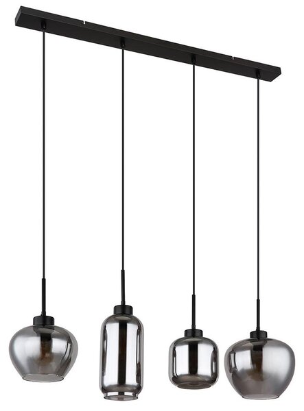 Lampada a sospensione, 4 fiamme, vetro fumé, nero, L 99,5 cm
