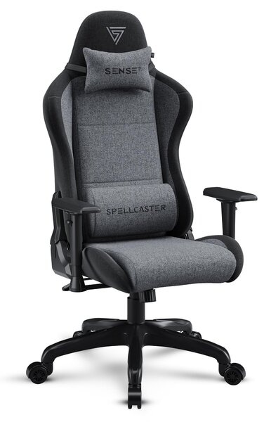 Sedia da gaming SENSE7 Spellcaster FUKU XL, rivestita in tessuto grigio e nero - Sedia ergonomica per ufficio e scrivania, adatta a carichi fino a 150 kg, con funzione reclinabile, ruote per pavimenti duri