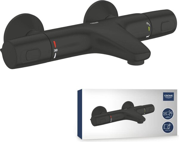 Thermostatic bath/shower mixer - GROHE Precision Trend - 1022162432 - Matt black - Exposed wall mounting - Water saving