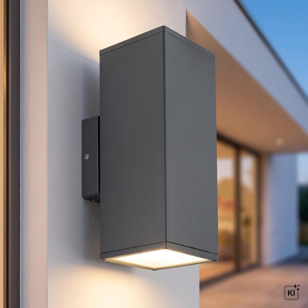 Lampada da esterno antracite Up Down IP54 angolare H: 30 cm 2x E27 Lampada da parete per esterni Casa Cortile Balcone