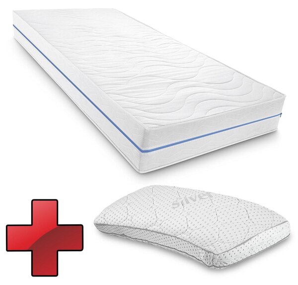 Materasso ergonomico Supportho Premium in schiuma fredda 80 x 200 cm, altezza 18 cm, livello di rigidità H2/H3 + cuscino comfort viscoelastico Supportho 40 x 80 cm
