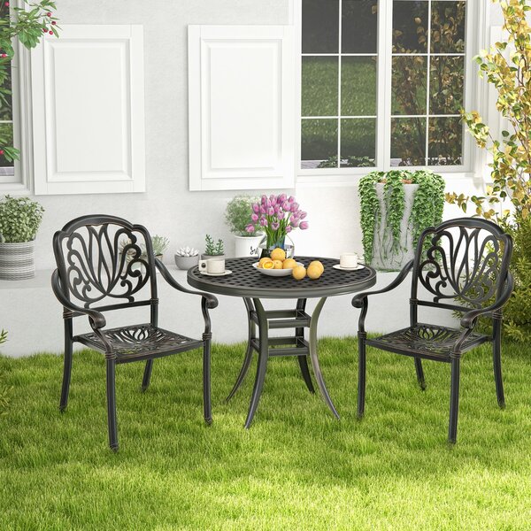 Costway Set di 2 sedie da esterno in alluminio pressofuso per patio, Sedie da pranzo impilabili con braccioli Bronzo