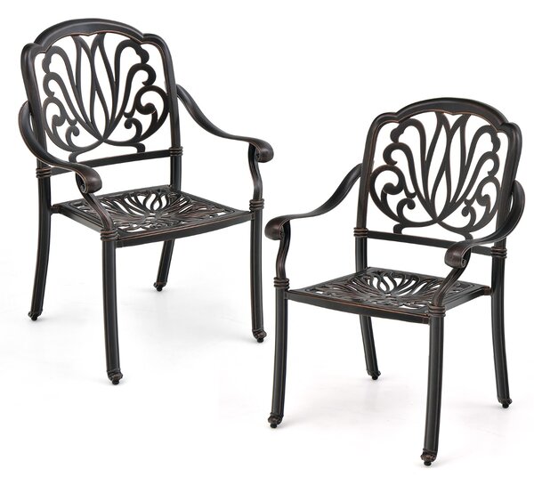 Costway Set di 2 sedie da esterno in alluminio pressofuso per patio, Sedie da pranzo impilabili con braccioli Bronzo