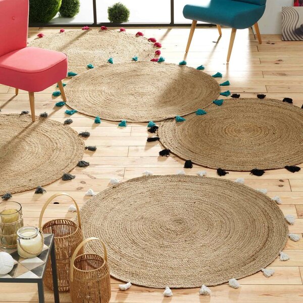 Tappeto rotondo nero/di colore naturale in iuta ø 120 cm Shira – douceur d'intérieur