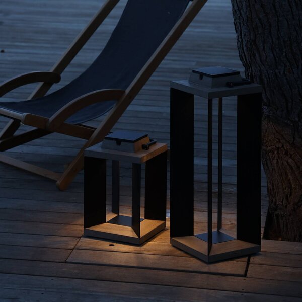 Les Jardins Lanterna solare Teckalu, alluminio nero, 65,5 cm dimmerabile, Alluminio, Lampade solari