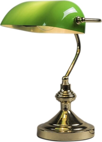 QAZQA - Lampada da tavolo classica retrò I lampada da tavolo I lampada I lampadaINotary lampada in ottone con vetro verde - Banker I soggiorno I camera da letto I lampada da comodino I banker - acciaio rotondo I lunghezza