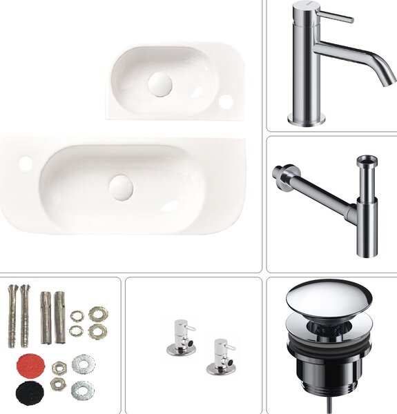 SANYCCES PETIT lavabo sospeso 40 x 22 x 11 con set di miscelatori monocomando ColdOpen, foro per rubinetto a destra