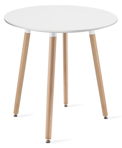 Tavolo da pranzo Tavolo da pranzo rotondo bianco con gambe in faggio naturale, diametro 60 cm - per cucina, sala da pranzo, salotto - Piano in MDF resistente