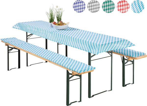 Heimtexland ® Set di 3 coperture per set da birreria 2x imbottitura per panca da birreria 1x tovaglia a quadretti Vichy Decorazione da tavolo da giardino tipo 331 Bavaria Dimensioni tavolo 50x110 cm