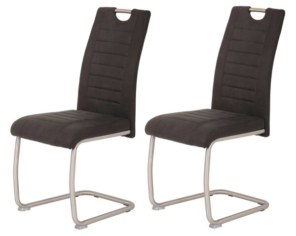 Hela Tische, set di 2 sedie a sbalzo, sedia da pranzo Ulla - microfibra antracite - struttura in acciaio inox - maniglia ad arco - portata maggiore di 140kg