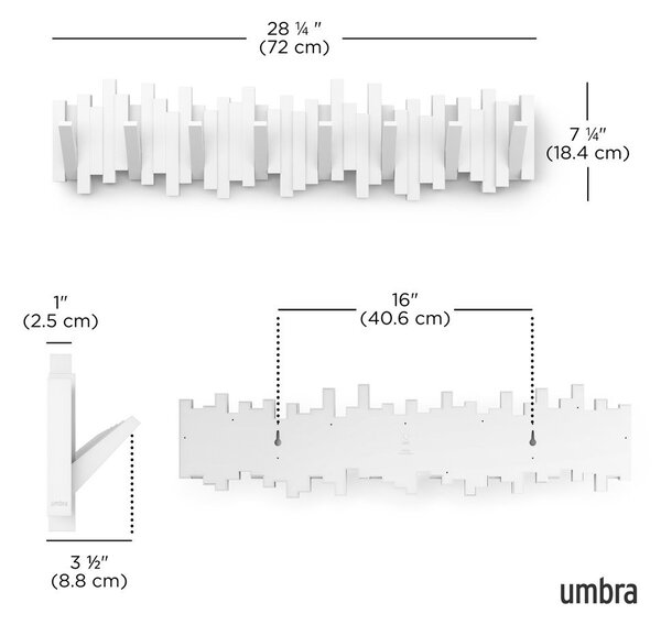 Attaccapanni da parete bianco in plastica 72 cm Sticks – Umbra