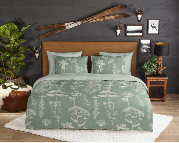 Set copripiumino e federa color salvia in flanella per letto singolo/per letto esteso 140x220 cm Herbs – Good Morning