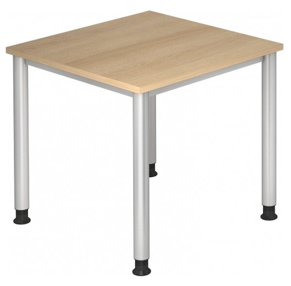 Scrivania serie H | telaio a 4 gambe | regolabile in altezza | estremamente stabile, dimensioni piano d'appoggio:80 x 80 cm, colore piano d'appoggio:rovere, colore telaio:argento