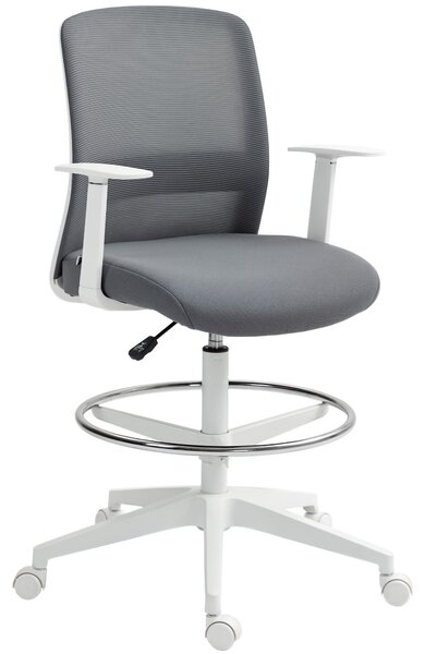 HOMCOM Sedia da ufficio Sedia da scrivania ergonomica con braccioli e poggiapiedi, grigia