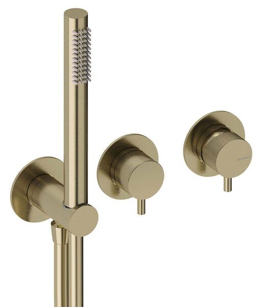 SANYCCES LOOP K Miscelatore incasso a 2 vie per doccia con deviatore, doccetta e flessibile, finitura oro spazzolato