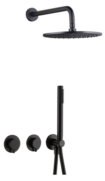 Sistema doccia da incasso BB Rain con termostato e deviatore, doccetta e flessibile + braccio doccia e soffione Rain, nero opaco