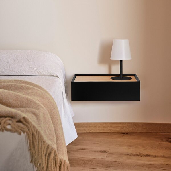 Comodino nero con piano effetto rovere da parete Arista – Teulat