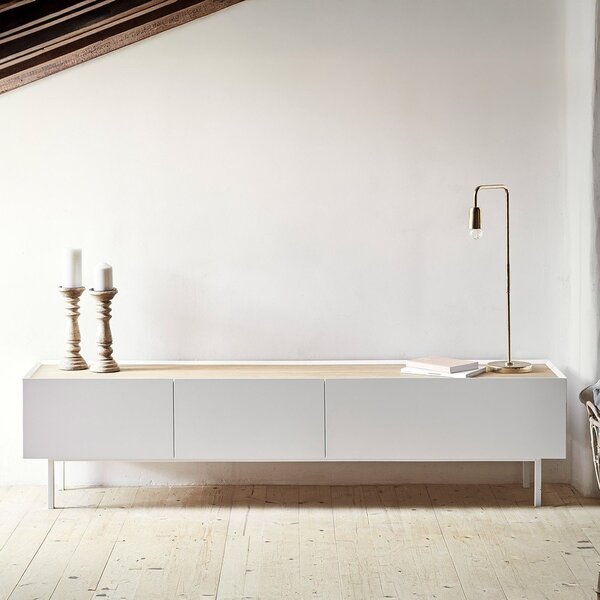 Tavolo TV in rovere decorato in bianco e naturale 180x45 cm Arista - Teulat