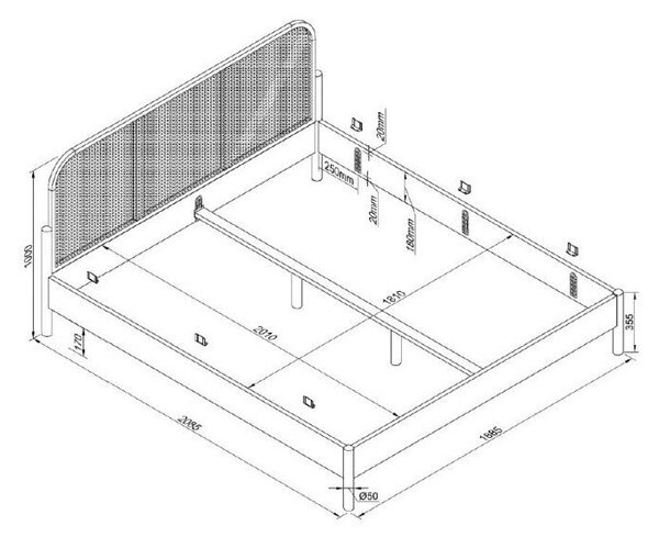 Letto matrimoniale di colore naturale in rovere massiccio rete non inclusa 180x200 cm Olive Rotan – Vipack