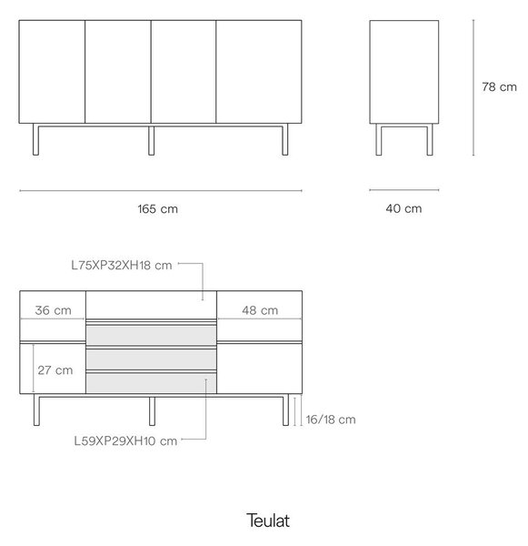 Cassettiera bassa nera effetto rovere 165x78 cm Arista - Teulat