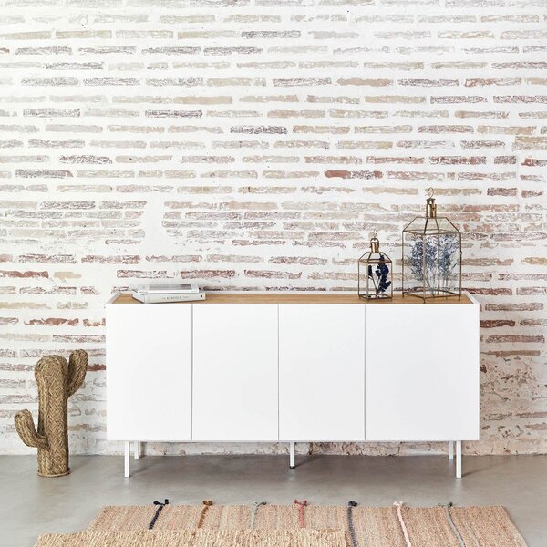 Cassettiera bassa in rovere decorata in bianco e naturale 165x78 cm Arista - Teulat