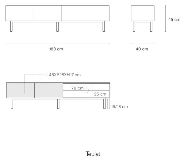 Tavolo TV in rovere nero e naturale 180x45 cm Arista - Teulat