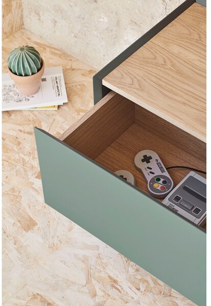 Tavolo TV in legno di rovere di colore verde-naturale 180x45 cm Arista - Teulat