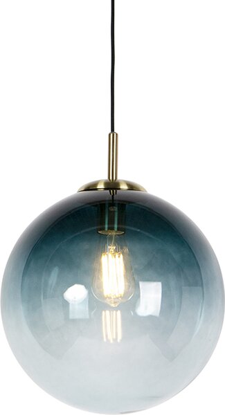 QAZQA - Lampada a sospensione Art Deco I lampada a sospensione in ottone con vetro blu oceano 33 cm - Pallon I soggiorno I camera da letto - sfera I sferica I allungata - LED adatto E27