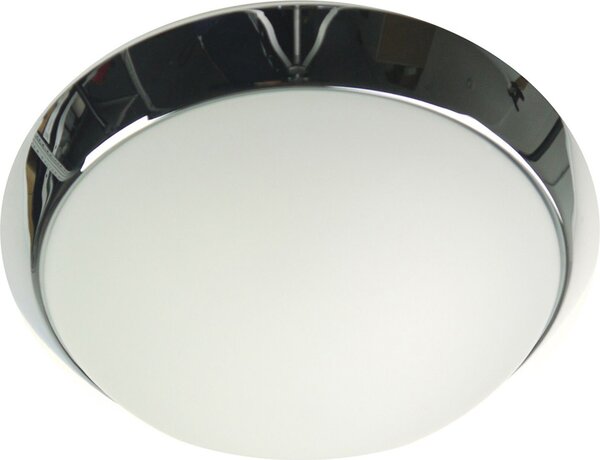 Plafoniera rotonda, vetro opalino opaco, anello decorativo cromato, Ø 25 cm Lampada da ufficio