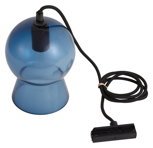 Lampada a sospensione retrò nera con vetro blu per sistema a binario monofase - Iconic Bell