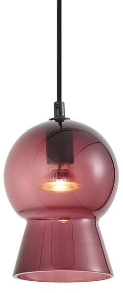 Lampada a sospensione retrò nera con vetro viola per sistema a binario monofase - Iconic Bell