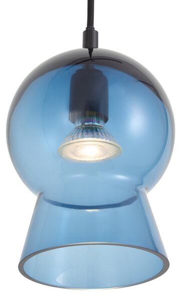 Lampada a sospensione retrò nera con vetro blu per sistema a binario monofase - Iconic Bell