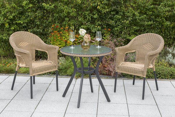 Set di mobili da giardino Merxx "Ravenna" 3 pezzi con tavolo Ø 70 cm - Struttura in alluminio color grafite con intreccio in plastica color naturale