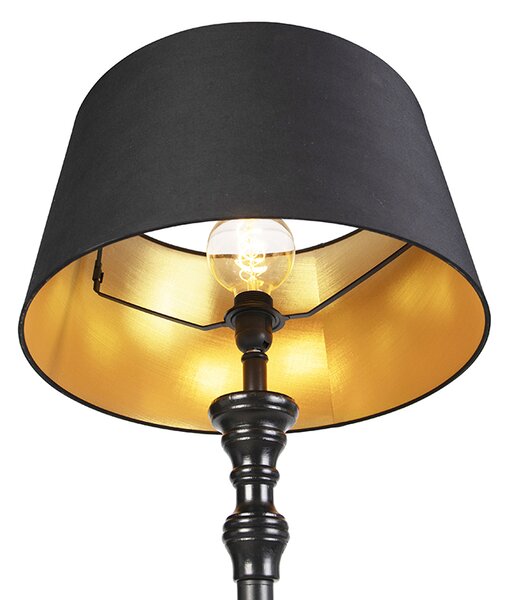 Lampada da terra con paralume in cotone nero con oro 45 cm - Classico