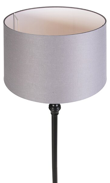 Lampada da terra nera con paralume in lino grigio 45 cm - Classico