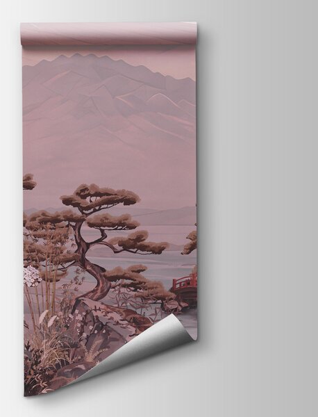 Carta da parati Dipinto raffigurante un paesaggio con una montagna e degli alberi, Carta da parati Natura giardini giapponesi, Carta da parati popolare, t01063v1 - Tapeko.it