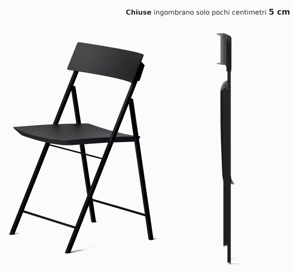 Sedia pieghevole richiudibile LEI con struttura Alluminio verniciata . chiusa ingombra solo 5 cm seduta e schienale in plastica Colore Nero