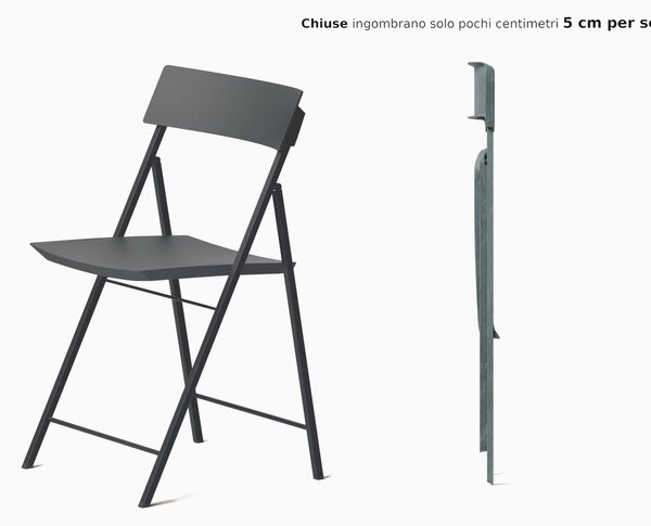 Sedia pieghevole richiudibile LEI con struttura Alluminio verniciata . chiusa ingombra solo 5 cm seduta e schienale in plastica Colore Grigio Ardesia