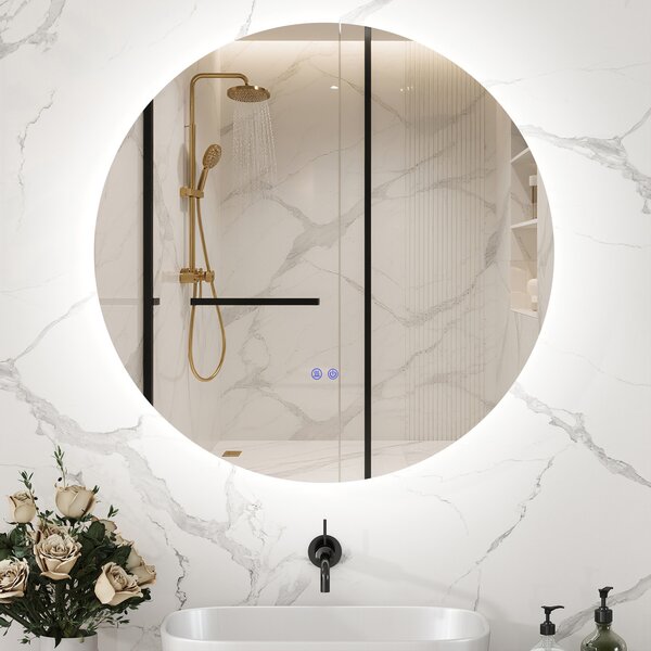 Kleankin Specchio Bagno con Luci LED Regolabili, Interruttori Touch e Design Antiappannamento, Ø60 cm | Aosom Italy