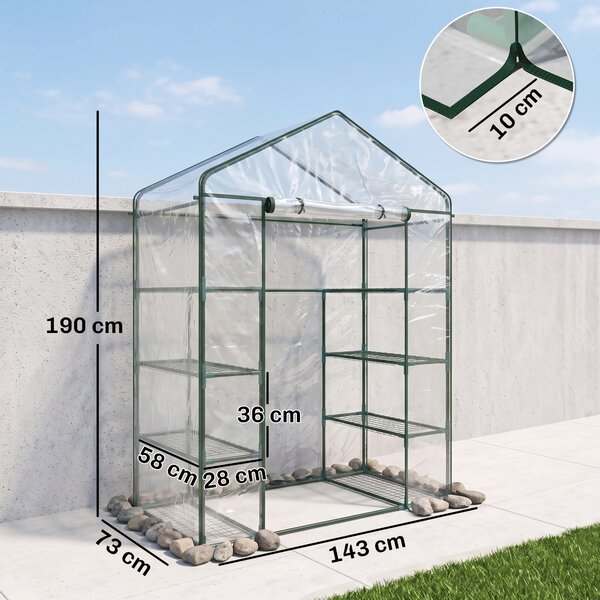 Outsunny Serra da Giardino con Porta Avvolgibile, in Acciaio e PVC Trasparente, per balcone, patio, terrazza, 143x73x195cm | Aosom Ita