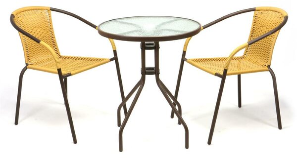 Set da bistrot 3 pezzi VCM | set da balcone | tavolo da giardino: 60 cm, altezza: 72 cm | set di sedute con tavolo in vetro | sedia da bistrot in poly rattan